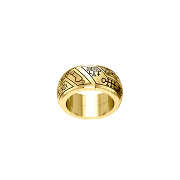 Peter Stone Puzzle Ring Theme Sigil of Archangels & Demons Solid Yellow Gold Ring GRI2444